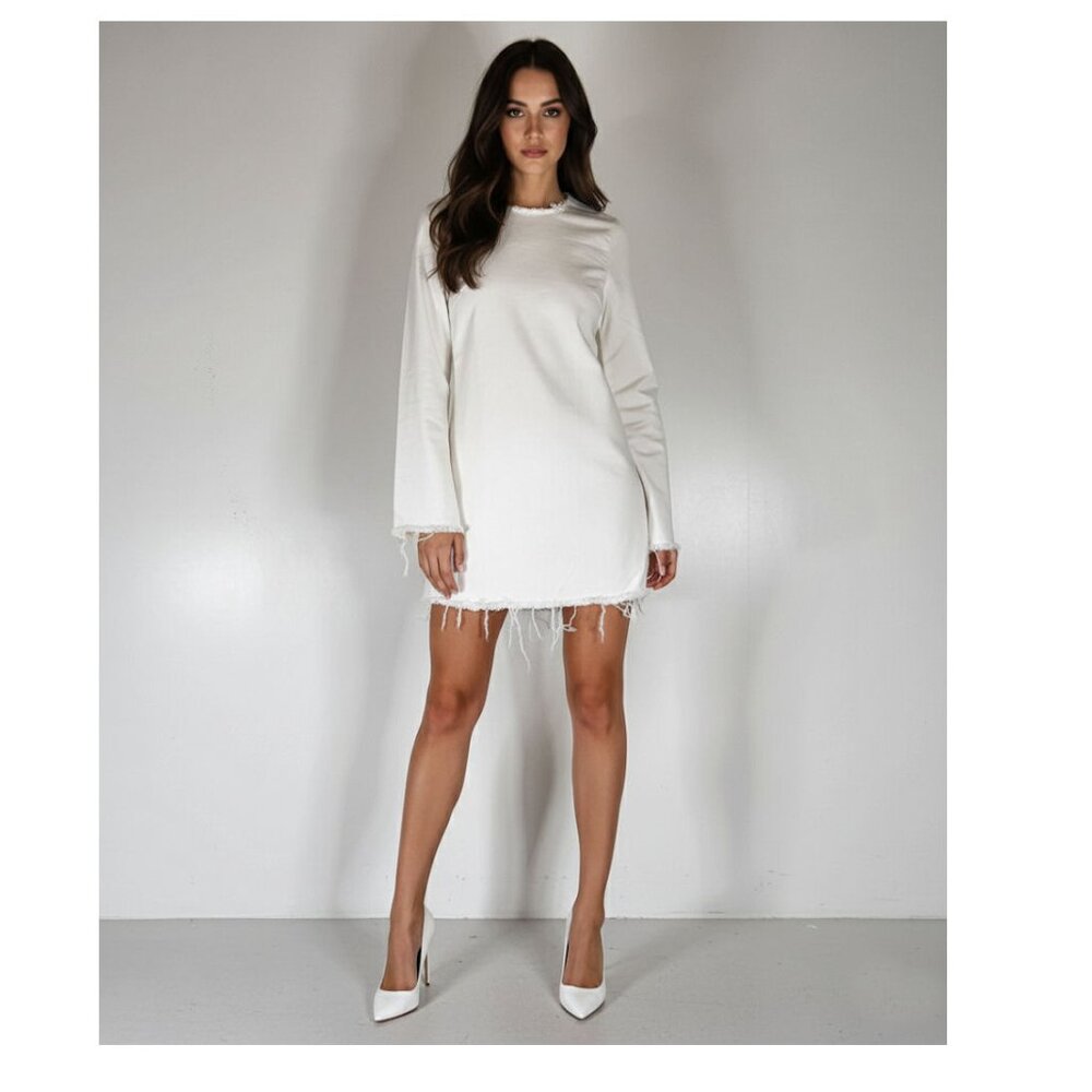Marques ' Almeida White Denim Tunic / Mini Dress with Frayed Trim Womens Size XS